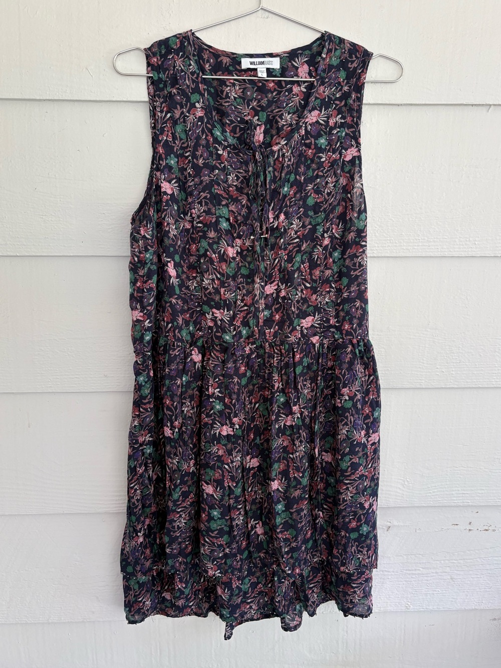 William Rast Floral Boho Mini Dress Large Tie Neck Tiered Festival Dress